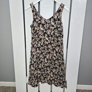 Old Navy Black Brown Dark Floral‎ Slip Fit & Flare Dress Small Y2K Grunge